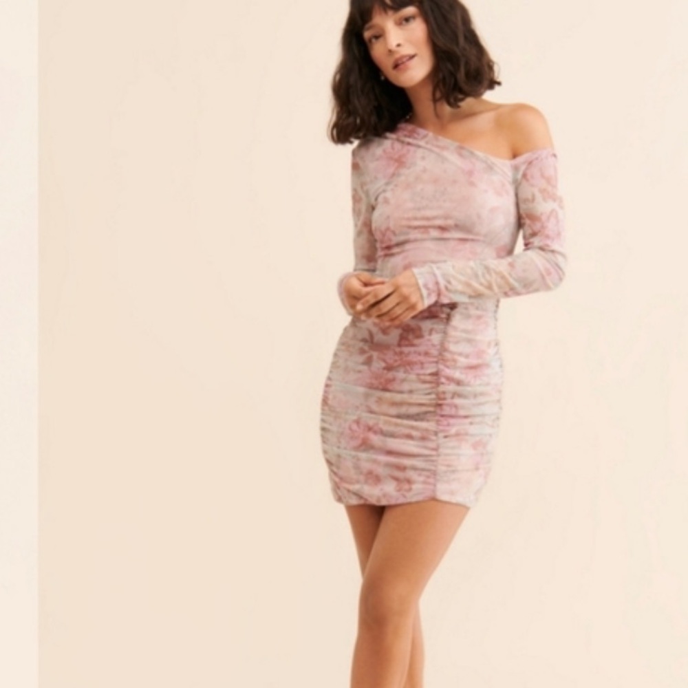 Free People Pink Chloe Mini Dress Mesh Ruched Revolve Size XS